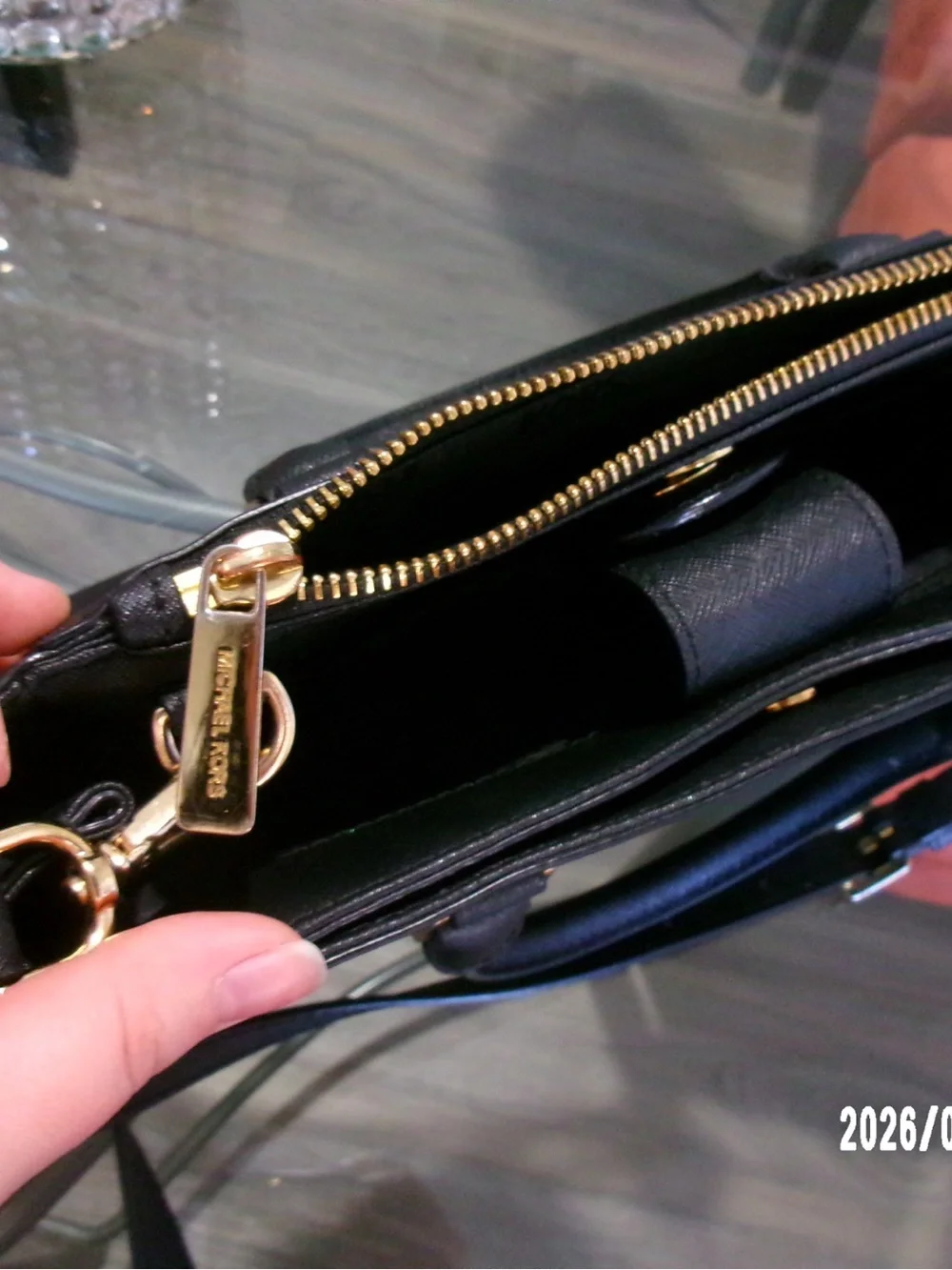 Michael Kors Navy Saffiano Crossbody Satchel with Gold Hardware